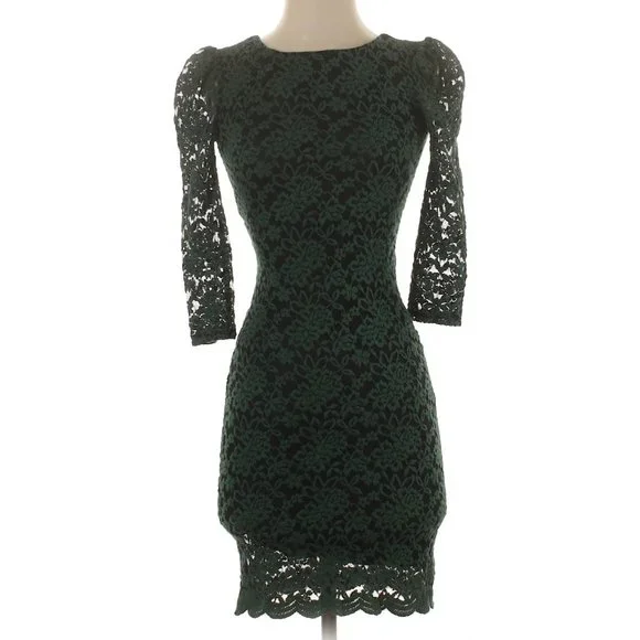 Olive Green Lace Mid-Sleeve Dress | Size 3-4 (US Small) - Picture 4 of 14